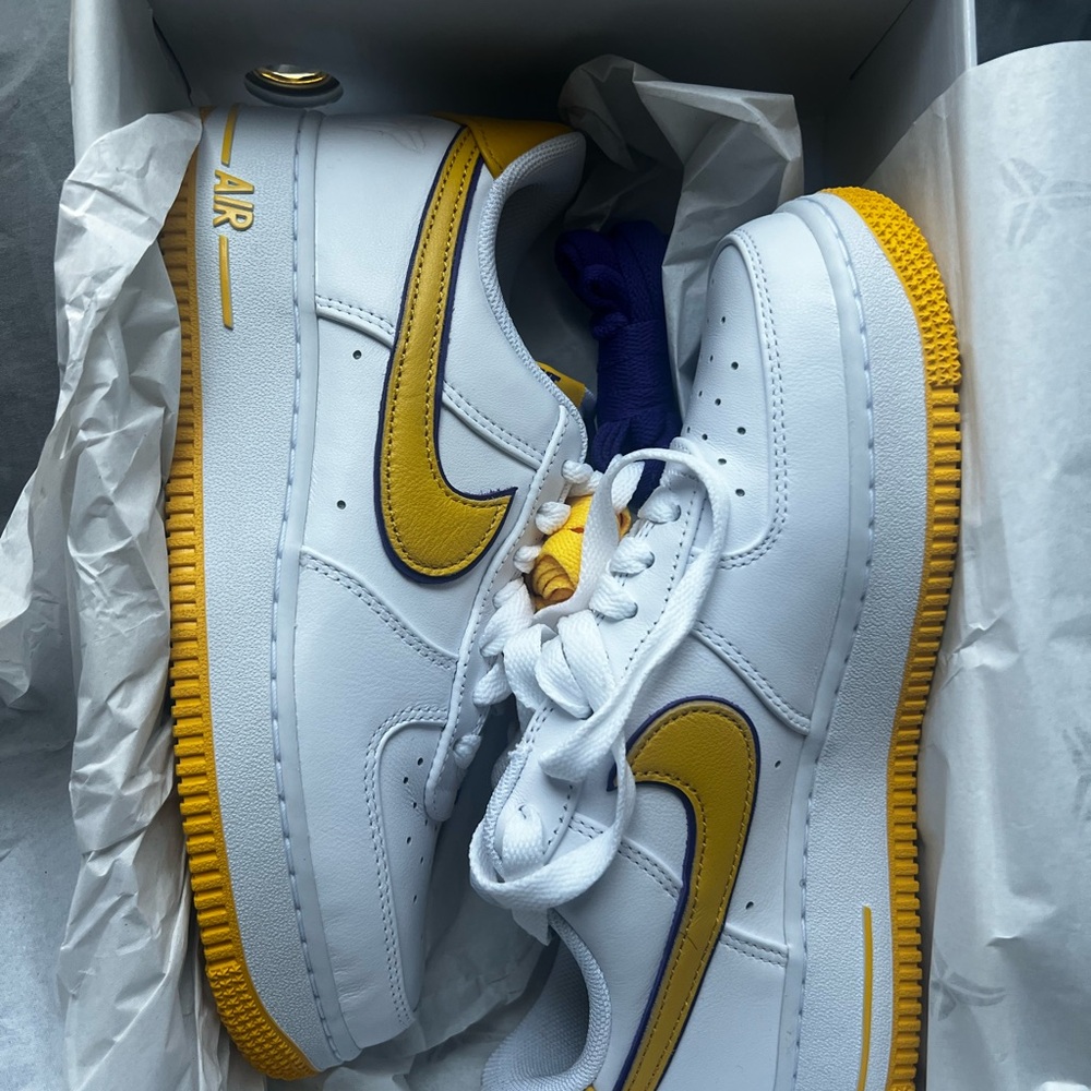 Kobe Air Force 1s Nike Men's White and Yellow Sneakers